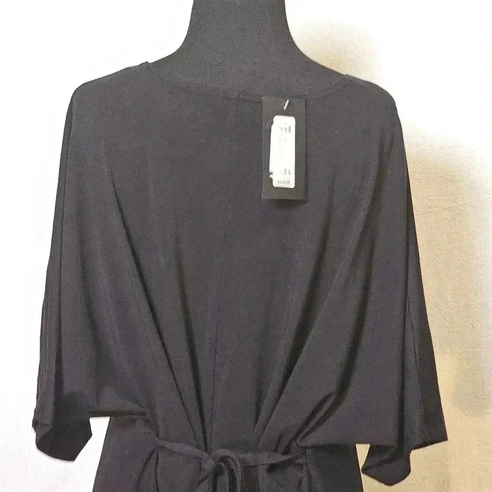 Bryn Walker V Neck‎ Tie Back Sheath Black Dress Lagen Look SZ XS USA - Picture 5 of 14